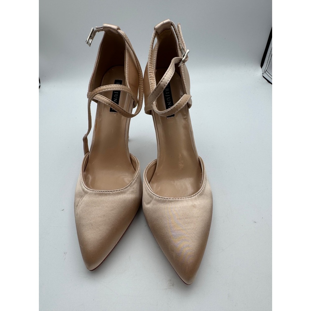ERIJUNOR Womens Satin Pointed Toe D'Orsay Ankle Strap Pumps Champagne 2264-11-10